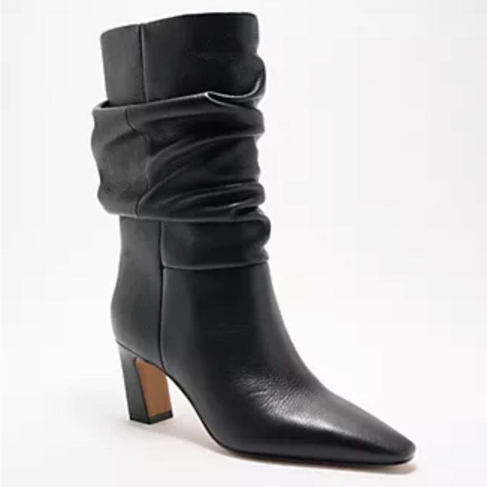$169 Vince Camuto Leather Ruched Mid-Shaft Boots - Skylar